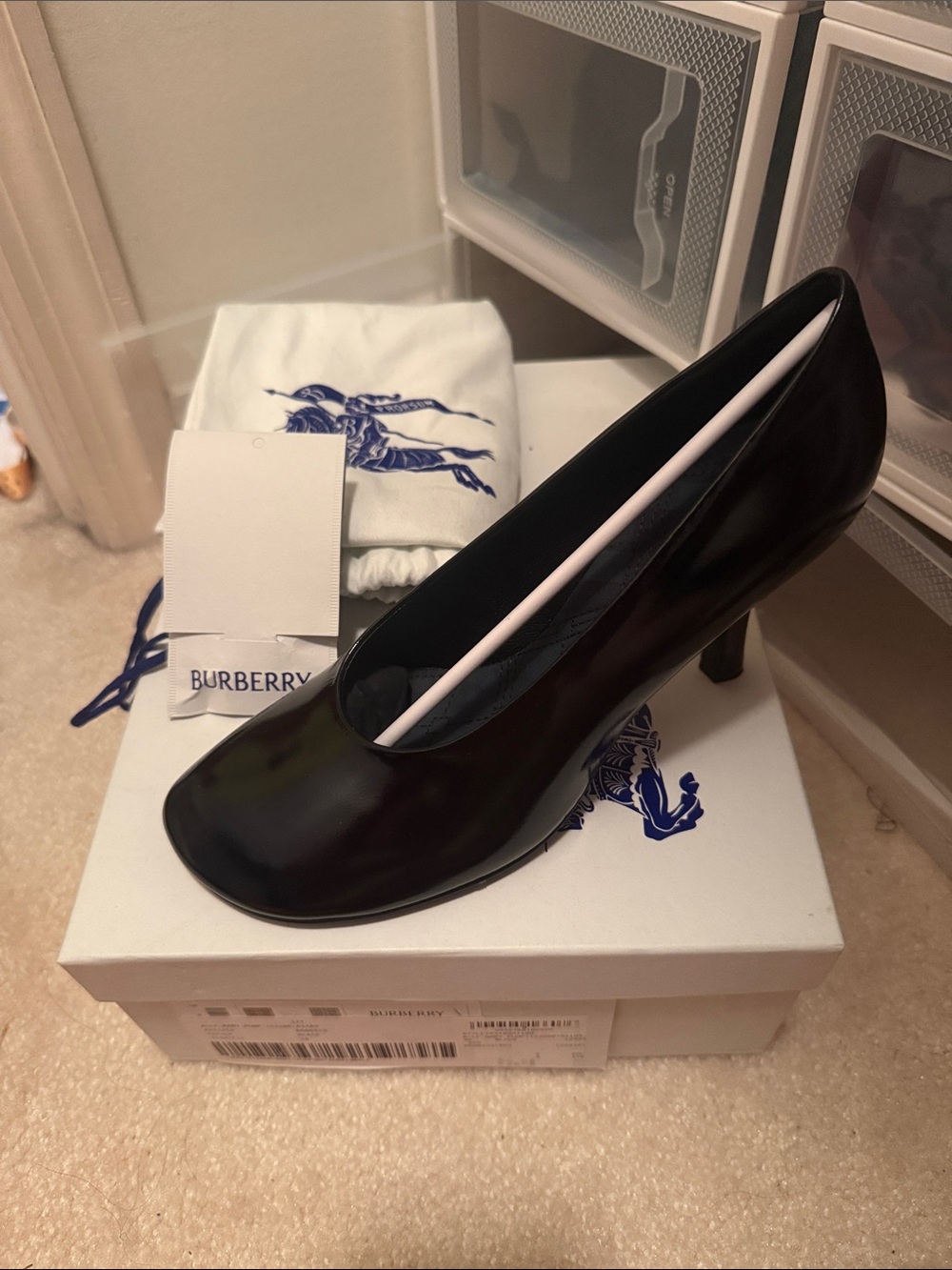 Burberry Black Patent Leather Mid-Heel Pumps